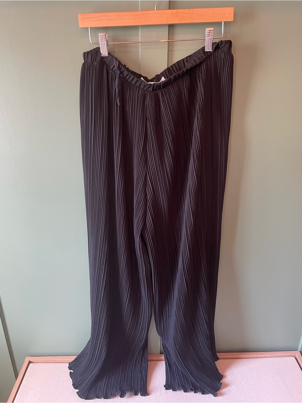 Wide Leg Pleated Women's Pants - Black